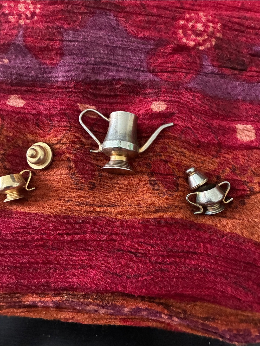 Brass Miniature Tea Set Decorative Accent - Silver and Brass
